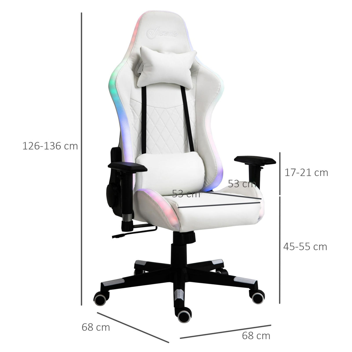 easycomfort easycomfort sedia da gaming luminosa con luci a led altezza regolabile in similpelle bianca