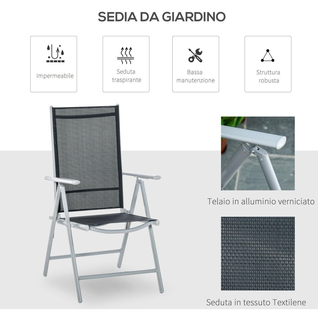 easycomfort easycomfort sedia da giardino pieghevole con schienale regolabile in alluminio ean 8054144132891