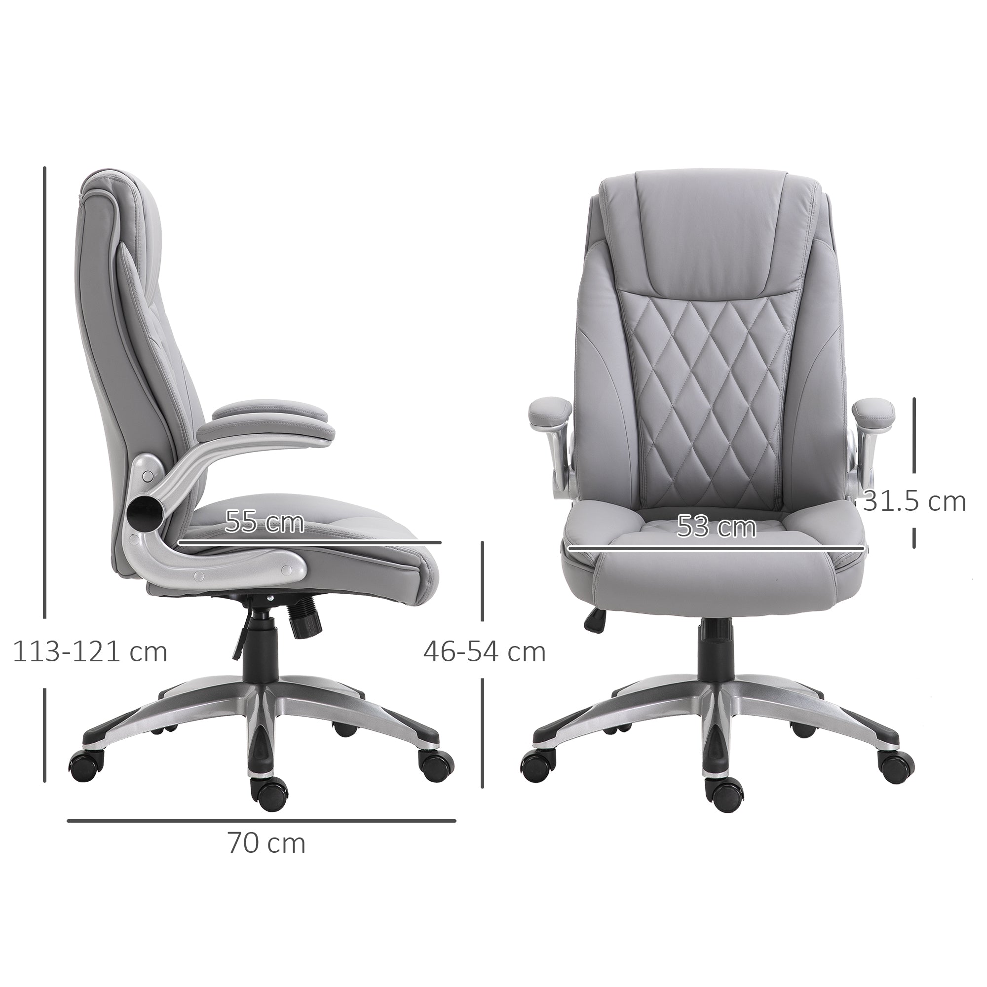 EASYCOMFORT Sedia da Ufficio Ergonomica con Imbottitura, Altezza Regolabile  e 5 Ruote, 69.5x76x113-121 cm, Grigio