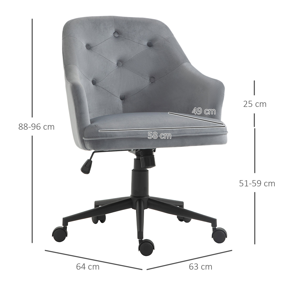 easycomfort easycomfort sedia da ufficio girevole ergonomica con ruote e altezza regolabile rivestimento in velluto 63x64x88 96cm grigio