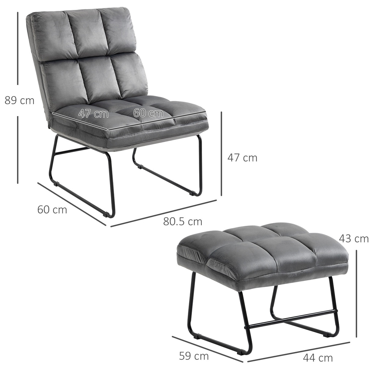 easycomfort easycomfort sedia imbottita con poggiapiedi abbinato per soggiorno studio e camera da letto 60x80 5x89 cm grigio