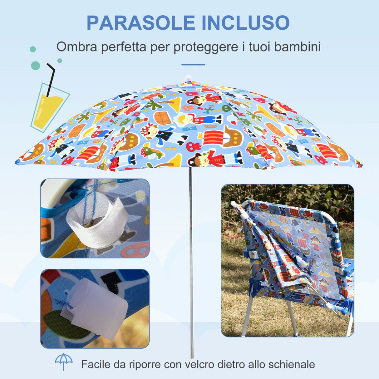 easycomfort easycomfort sedia pieghevole per bambini con ombrello parasole per giardino spiaggia campeggio 44 5x43x64 5cm ean 8054111843973