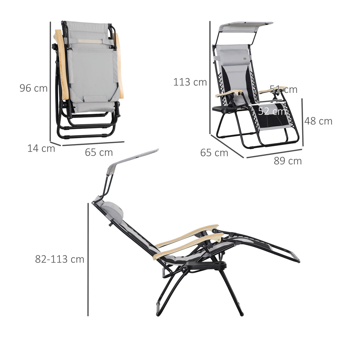 easycomfort easycomfort sedia sdraio da giardino zero gravity pieghevole e reclinabile con tettuccio poggiatesta e porta bicchieri grigio chiaro