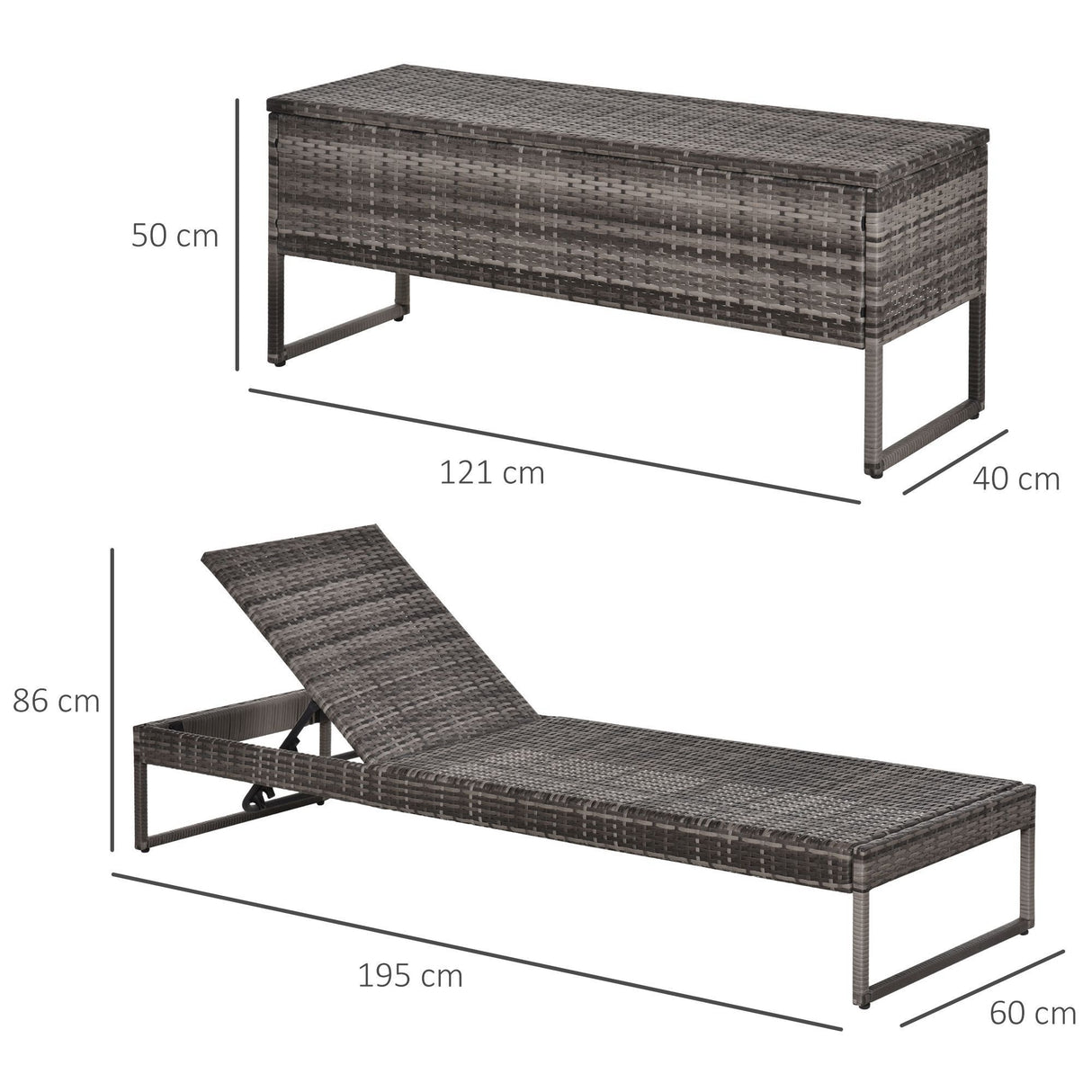 easycomfort easycomfort set 2 lettini prendisole con tavolino in pe rattan grigio
