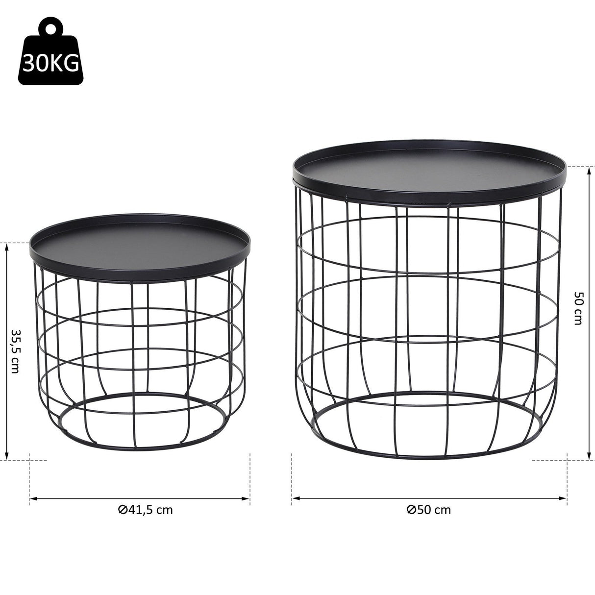 easycomfort easycomfort set 2 pezzi tavolini da caffe in metallo nero 50x50cm 41 5x35 5cm ean 8054144136899