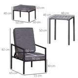 easycomfort easycomfort set 2 sdraio con poggiapiedi cuscini e tavolino in metallo e poliestere grigio e nero