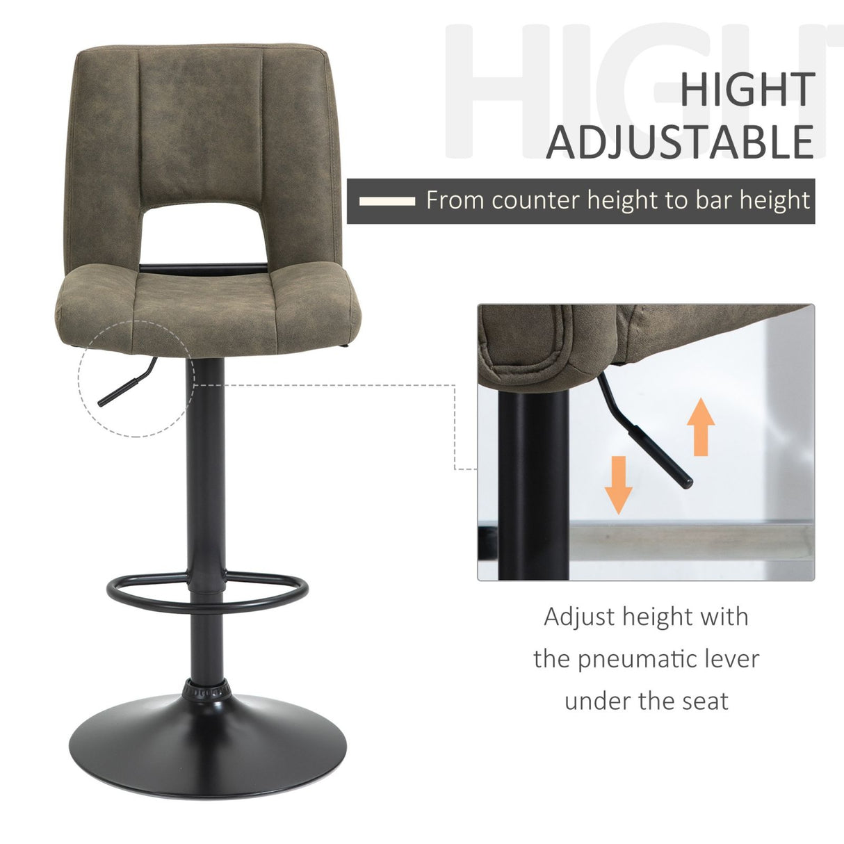 easycomfort easycomfort set 2 sgabelli alti da bar con schienale e altezza regolabile cachi ean 8054144139203