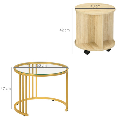 immagine-3-easycomfort-easycomfort-set-2-tavolini-da-salotto-rotondi-con-design-impilabile-4-ripiani-inferiori-e-4-ruote-oro-e-rovere