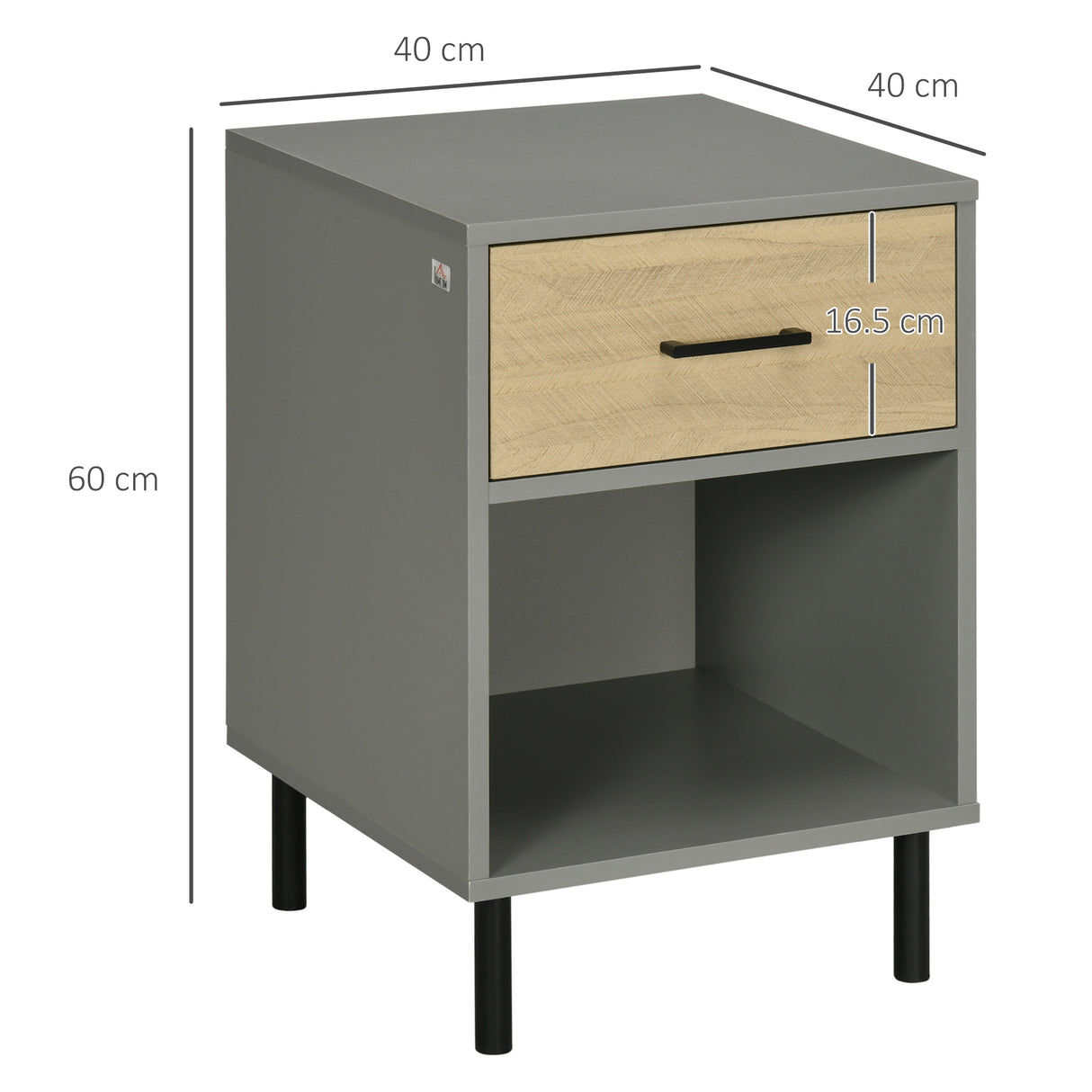 easycomfort easycomfort set da 2 comodini moderni con ripiano aperto e cassetto in truciolato e metallo 40x40px60cm