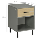 easycomfort easycomfort set da 2 comodini moderni con ripiano aperto e cassetto in truciolato e metallo 40x40px60cm