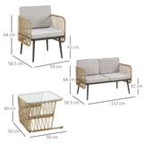 easycomfort easycomfort set da 4 pezzi in rattan pe 2 sedie divano 2 posti e tavolino in vetro temperato