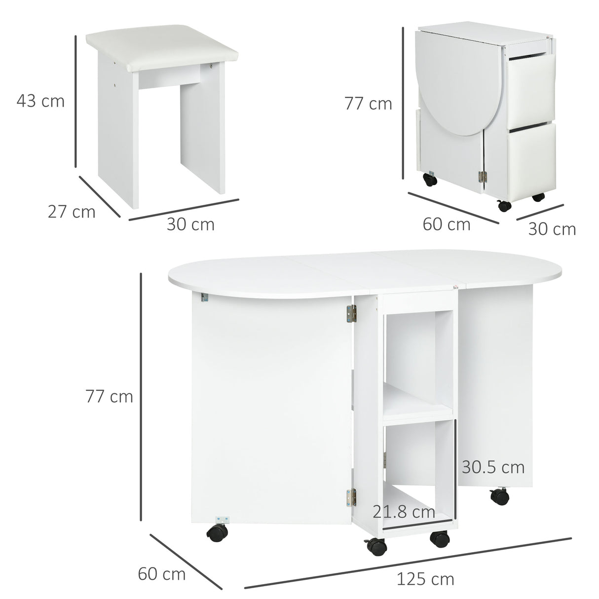 easycomfort easycomfort set da cucina 5 pezzi tavolo pieghevole con 2 ripiani e 4 sgabelli in legno truciolato bianco