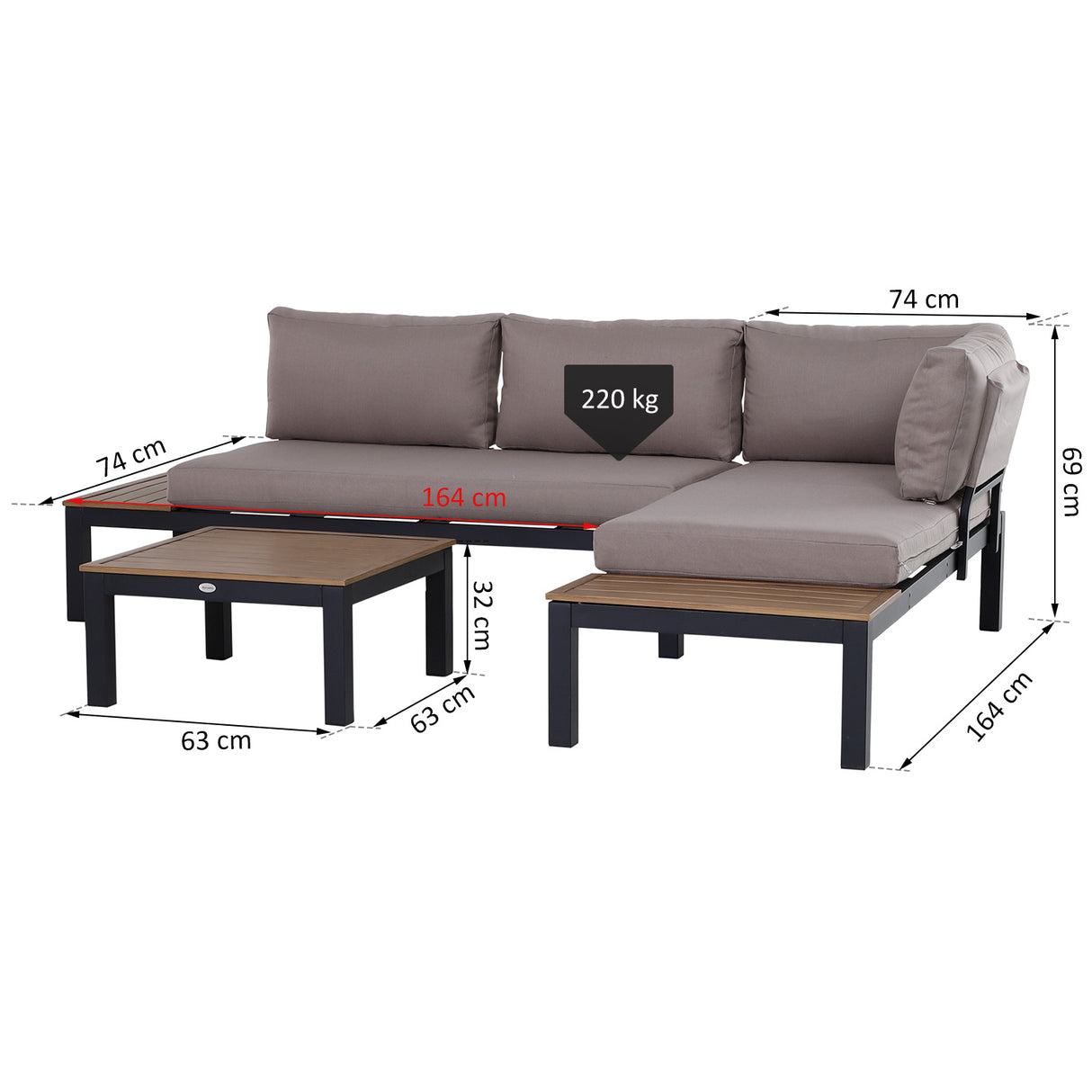 easycomfort easycomfort set da giardino 3 pezzi 2 divani a 2 posti e 1 tavolino da caffe in alluminio grigio