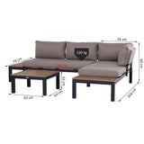 easycomfort easycomfort set da giardino 3 pezzi 2 divani a 2 posti e 1 tavolino da caffe in alluminio grigio