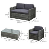 easycomfort easycomfort set da giardino 4 pezzi in rattan pe e acciaio con divano 2 poltrone e tavolino da caffe grigio