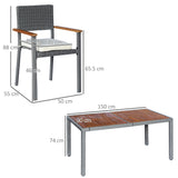 easycomfort easycomfort set da giardino 7 pezzi tavolo in acciaio e 6 sedie in legno e rattan con cuscini grigio