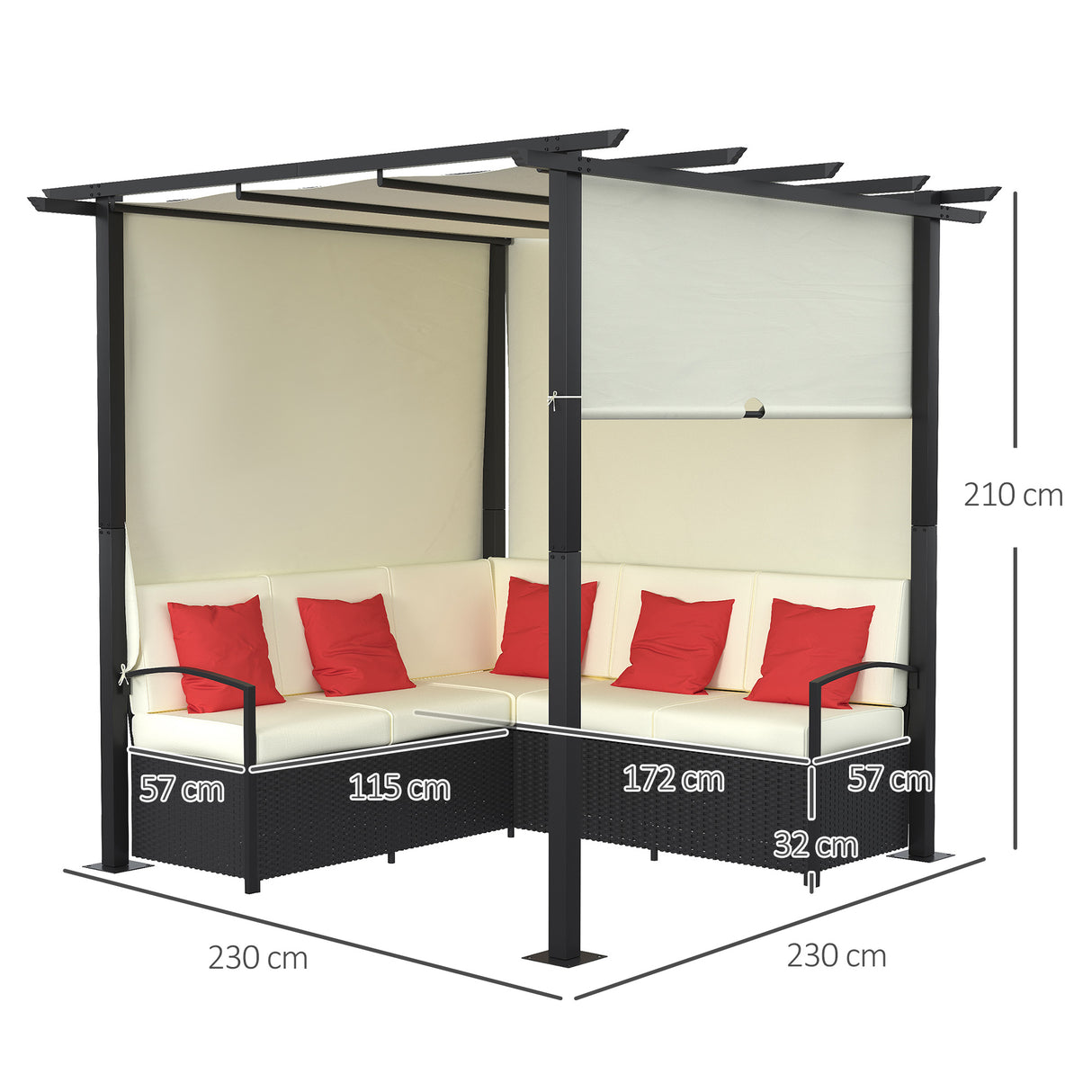 easycomfort easycomfort set da giardino con 2 divani in rattan pe e pergola con tenda regolabile 230x230x210cm beige