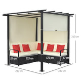 easycomfort easycomfort set da giardino con 2 divani in rattan pe e pergola con tenda regolabile 230x230x210cm beige