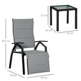 easycomfort easycomfort set da giardino con 2 sedie a sdraio reclinabili imbottite e tavolino in vetro grigio