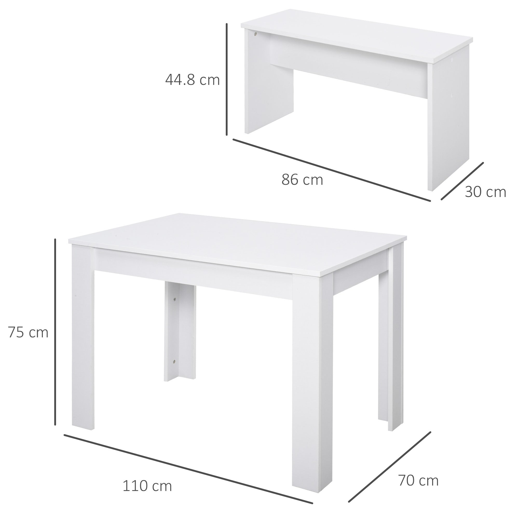 EASYCOMFORT Set 3 Pezzi Tavolo con 2 Panche per Cucina, Bar o Sala da  Pranzo Moderna, in Legno Bianco, 2 Posti, 110x70x75cm