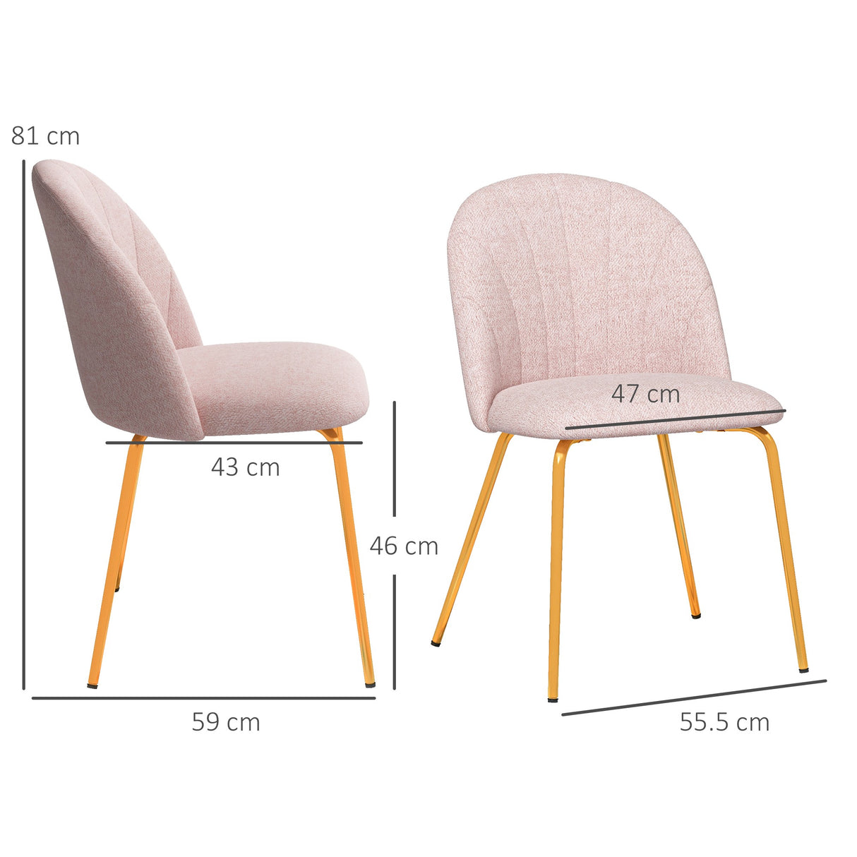 easycomfort easycomfort set di 2 sedie da pranzo in tessuto effetto lino con gambe in acciaio 55 5x59x81 cm rosa e oro