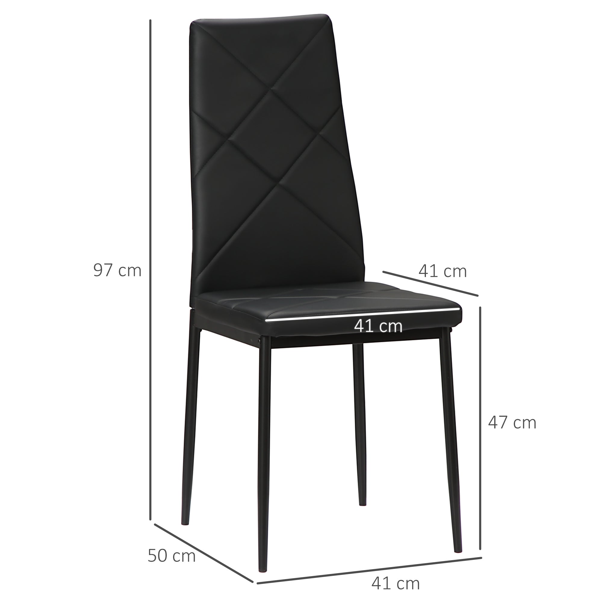 EASYCOMFORT Set di 4 Sedie da Pranzo con Schienale Alto in Finta Pelle e  Acciaio, 41x50x97cm, Nero