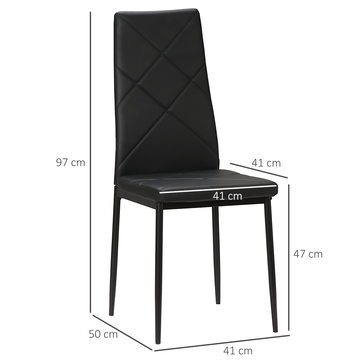 easycomfort easycomfort set di 4 sedie da pranzo con schienale alto in finta pelle e acciaio 41x50x97cm nero