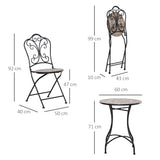 easycomfort easycomfort set mobili da giardino 3 pezzi con 2 sedie pieghevoli e tavolo da caffe in ceramica e metallo nero