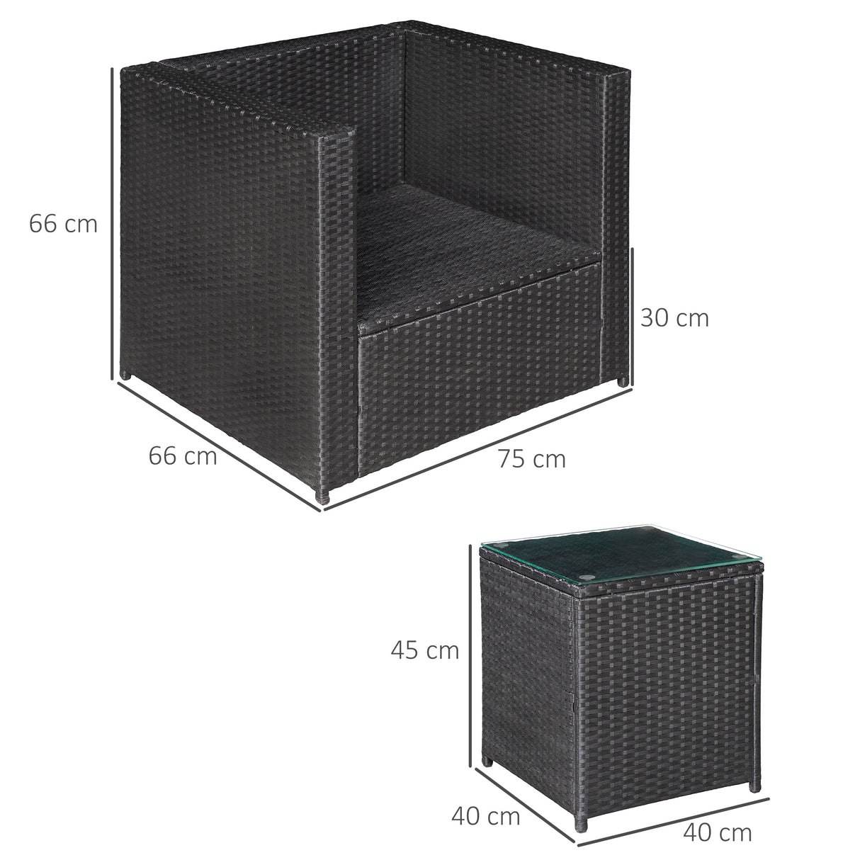 easycomfort easycomfort set mobili da giardino rattan pe da 3 pezzi 2 poltrone da esterno tavolino e cuscini nero