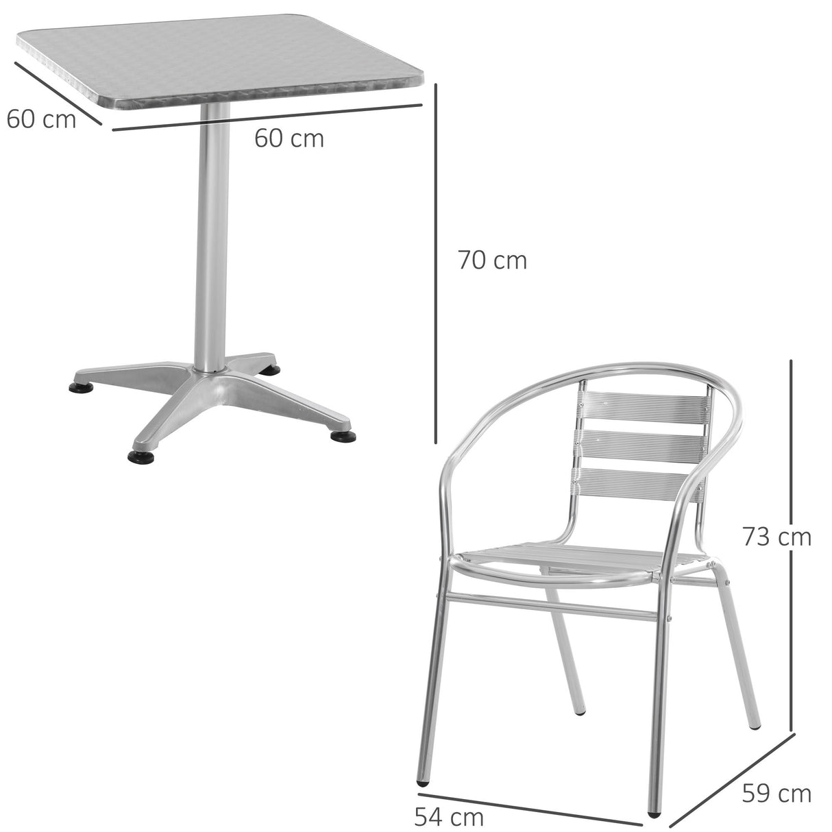 easycomfort easycomfort set tavolino e 2 sedie da esterno e giardino in alluminio e acciaio inox