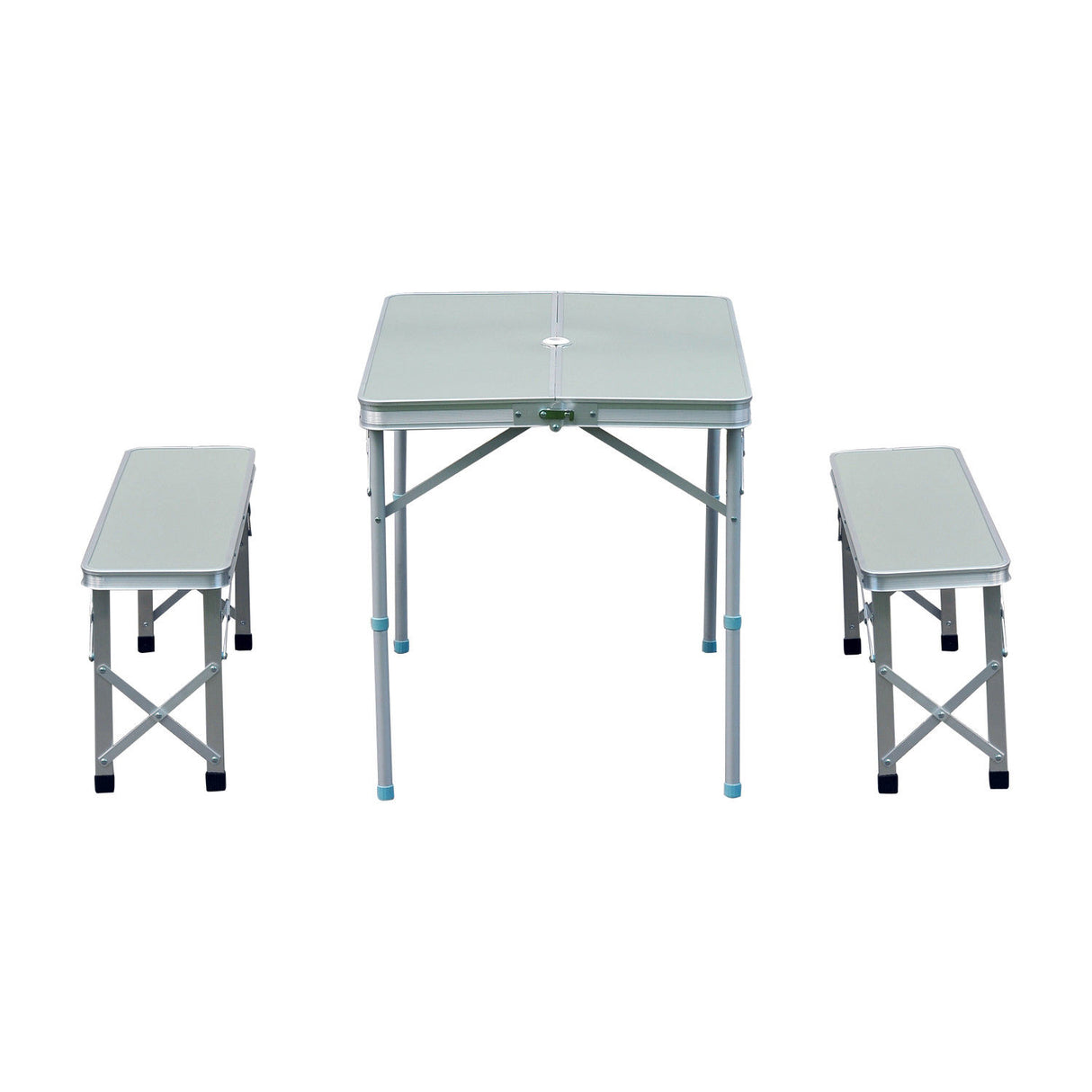 easycomfort easycomfort set tavolo da campeggio giardino con 2 panche pieghevole altezza regolabile in lega dalluminio argento ean 8054144136660