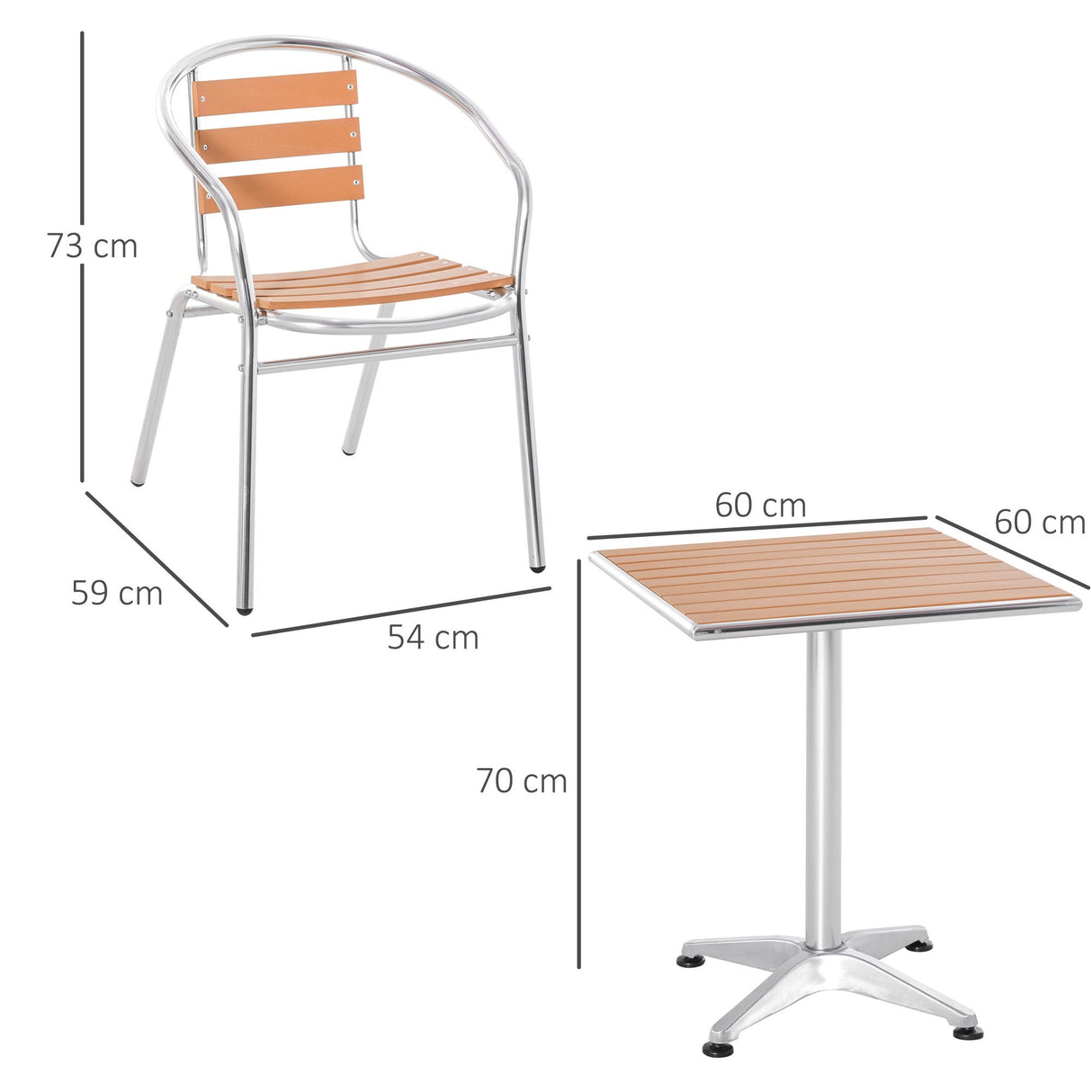 easycomfort easycomfort set tavolo e 2 sedie da esterno in alluminio con finitura effetto legno