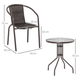 easycomfort easycomfort set tavolo in vetro e 2 sedie da giardino in acciaio e rattan pe marrone