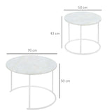 easycomfort easycomfort tavolini da salotto set 2 pezzi con piano effetto marmo in metallo bianco