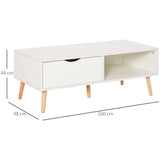 easycomfort easycomfort tavolino basso da caffe stile nordico bianco e gambe in legno 100x48x44cm