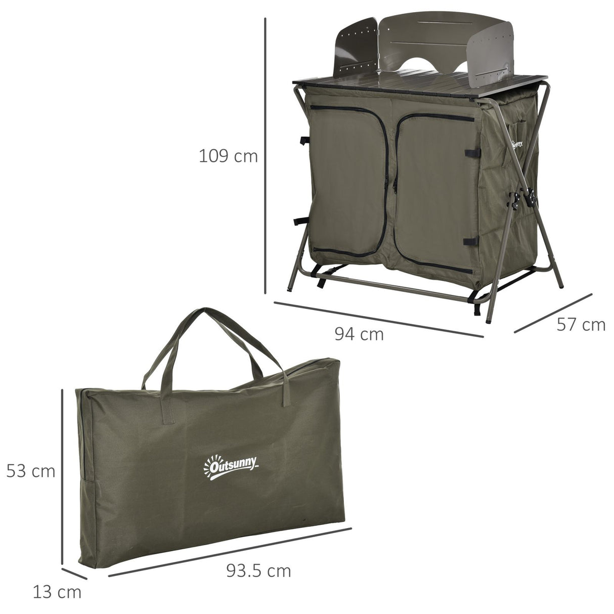 easycomfort easycomfort tavolino cucina da campeggio in alluminio pieghevole verde 94x57x109cm