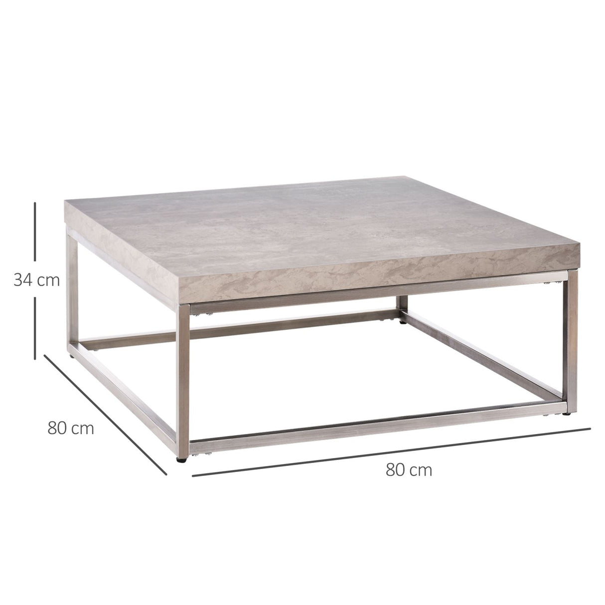 easycomfort easycomfort tavolino da caffe basso effetto cemento stile industriale in acciaio e mdf 80x80x34cm grigio