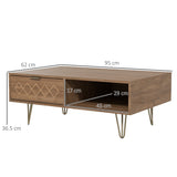 easycomfort easycomfort tavolino da caffe con 2 ripiani aperti e 2 cassetti in truciolato e metallo 95x62x36 5 cm