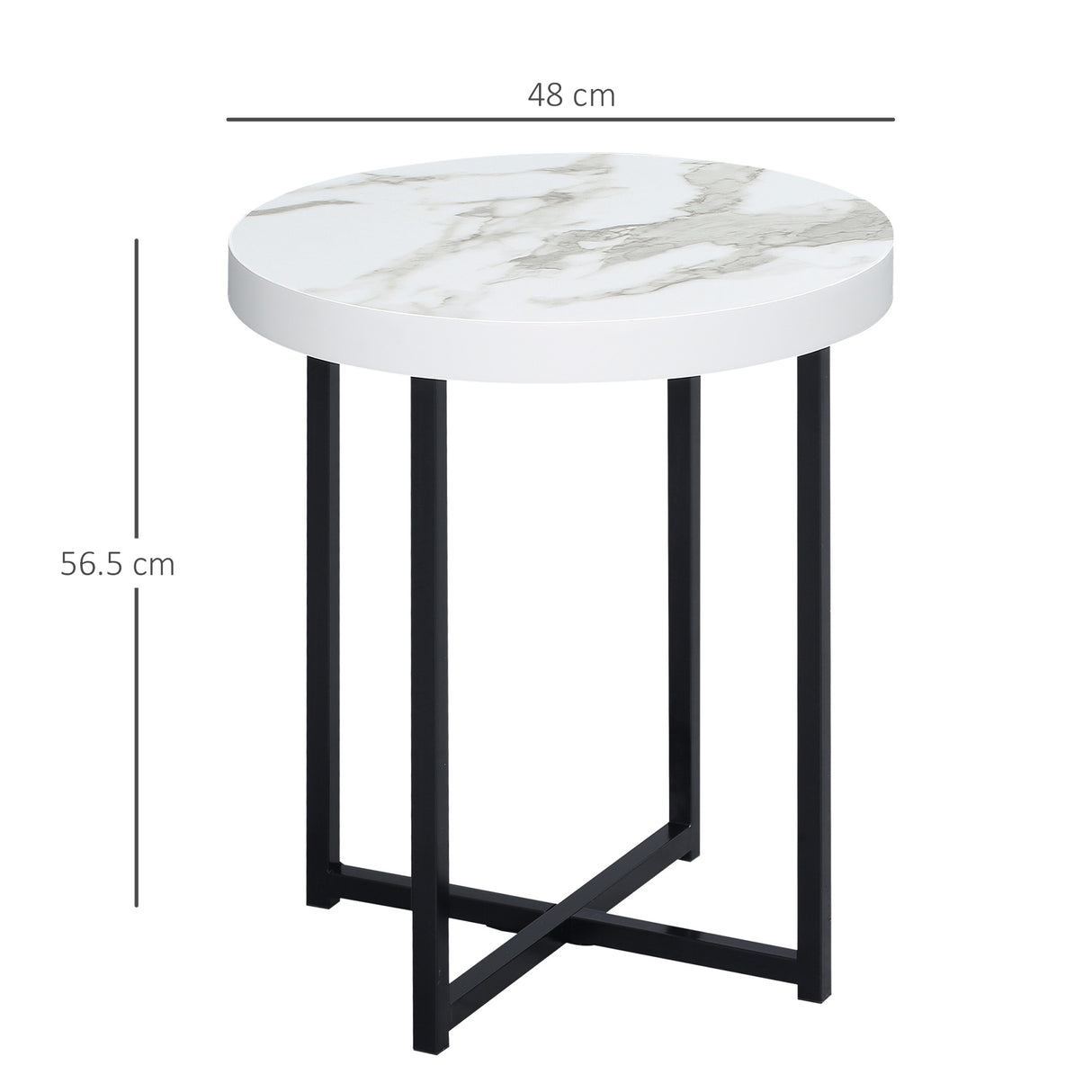 easycomfort easycomfort tavolino da caffe rotondo con base a x in mdf e metallo 48x48x56 5cm bianco