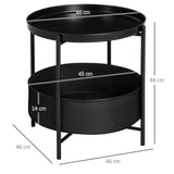 easycomfort easycomfort tavolino da caffe rotondo in acciaio con ripiano rimovibile e cestino in tessuto tavolino moderno nero 46x48cm