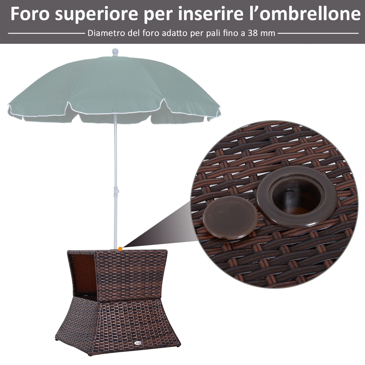 easycomfort easycomfort tavolino da esterno in rattan con foro per ombrellone marrone 54x54x55cm ean 8054144135755