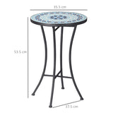 easycomfort easycomfort tavolino da giardino rotondo a mosaico in metallo con piano in ceramica 35 5x53 5cm blu