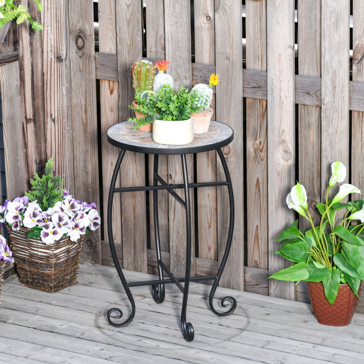 easycomfort easycomfort tavolino da giardino tavolo da esterno in metallo nero e ceramica verde e arancione 36 x 58cm ean 8054111849111