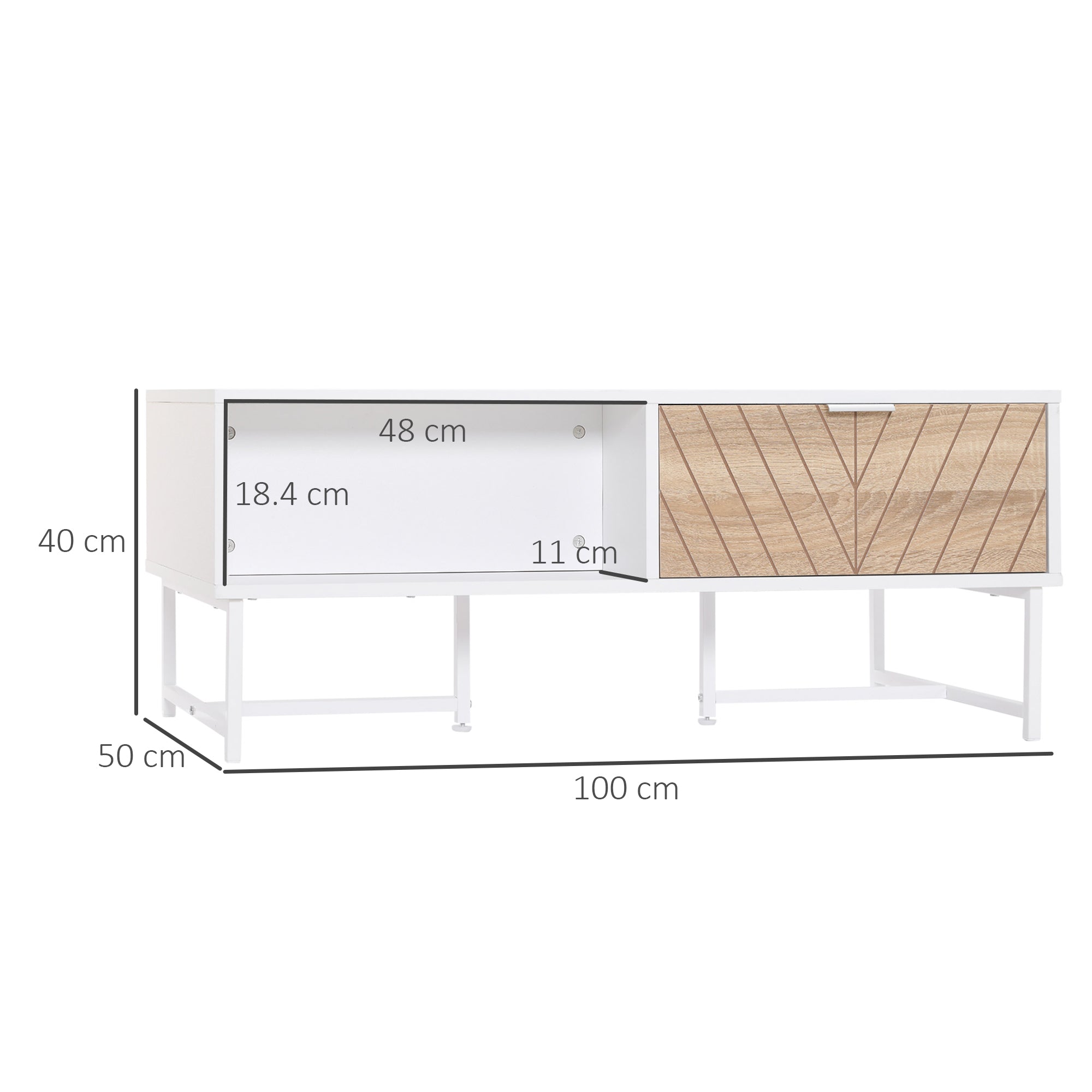 EASYCOMFORT Tavolino da Salotto Moderno con Anta e Cassetto, Tavolino da  Caffè per Soggiorno e Ufficio Bianco, 100x50x40cm