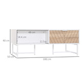 easycomfort easycomfort tavolino da salotto rettangolare con cassetti in legno e metallo 100x50x40cm bianco