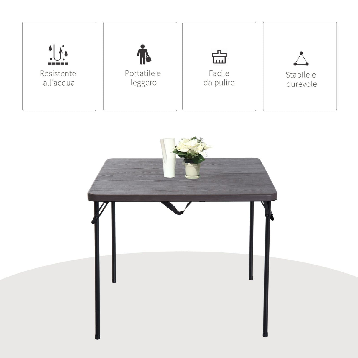 easycomfort easycomfort tavolo da campeggio con chisura a valigetta in metallo e plastica marrone 86x86x715cm ean 8054111847018