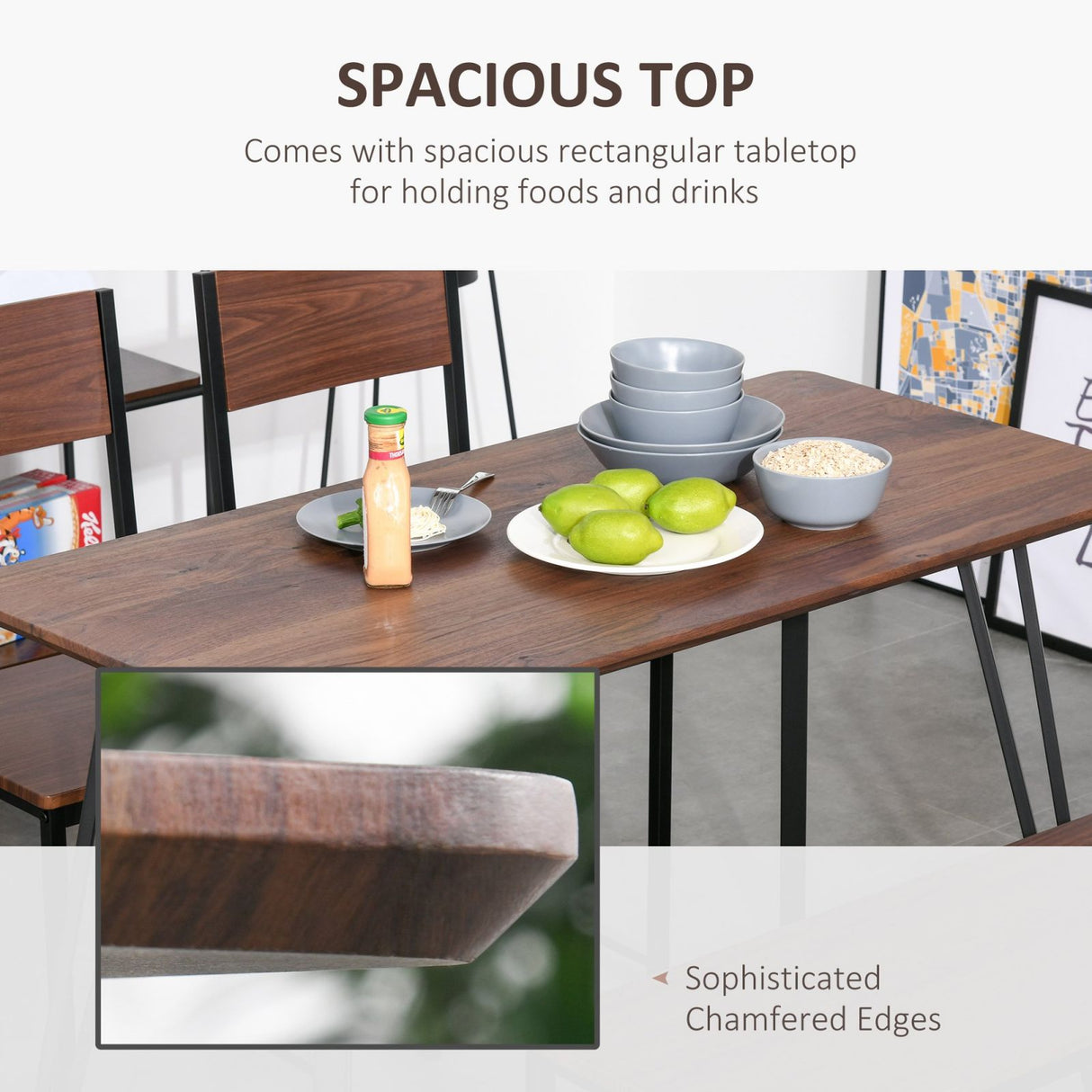 easycomfort easycomfort tavolo da pranzo rettangolare stile industriale in legno 120x60x75cm nero e noce