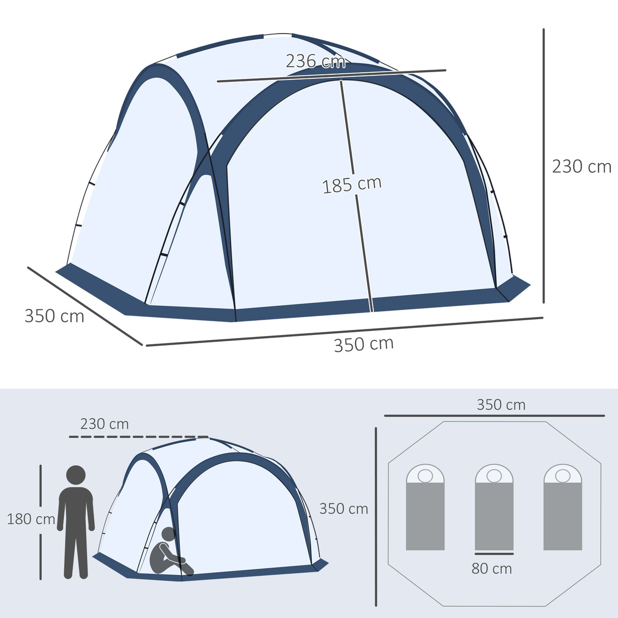 easycomfort easycomfort tenda da campeggio 6 8 persone 4 porte a cerniera borsa e gancio 350x350x230cm bianca e blu