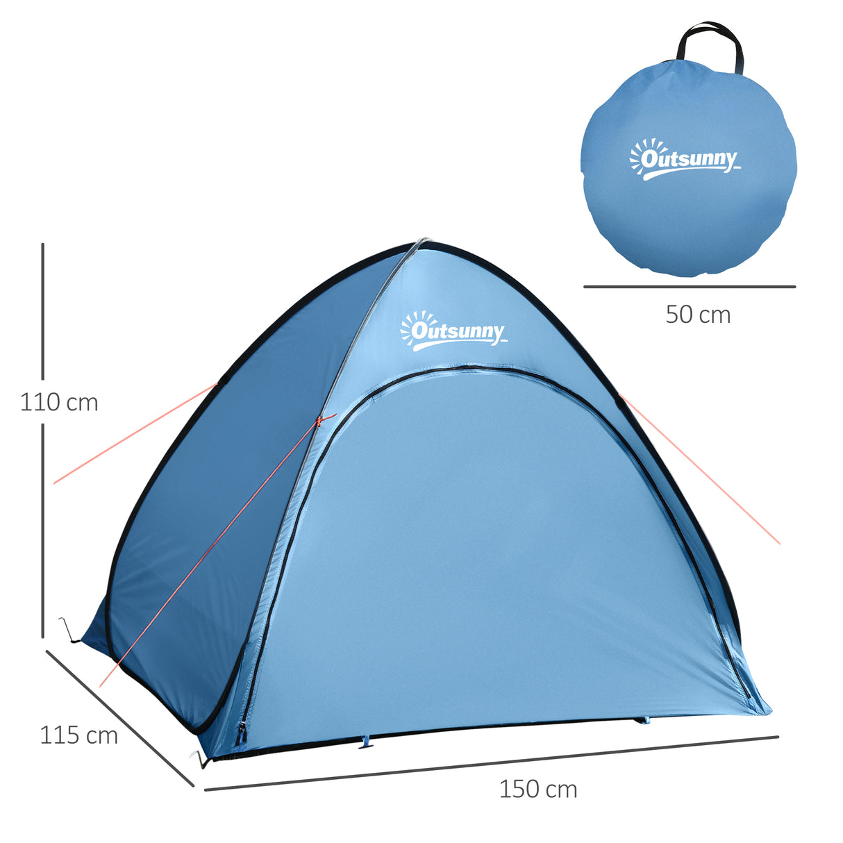 easycomfort easycomfort tenda da spiaggia per 2 3 persone in poliestere pe e acciaio con tasche portaoggetti 150x115x110 cm
