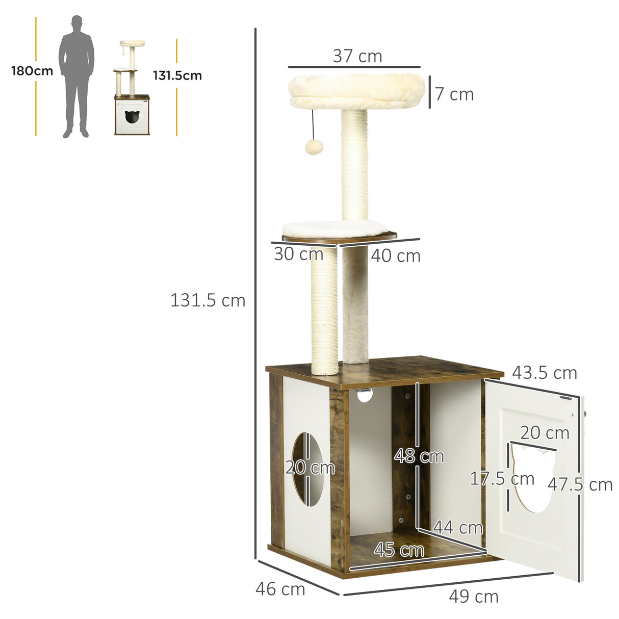 easycomfort easycomfort tiragraffi per gatti con mobile porta lettiera posatoi e pallina da gioco 49x46x131 5 cm marrone